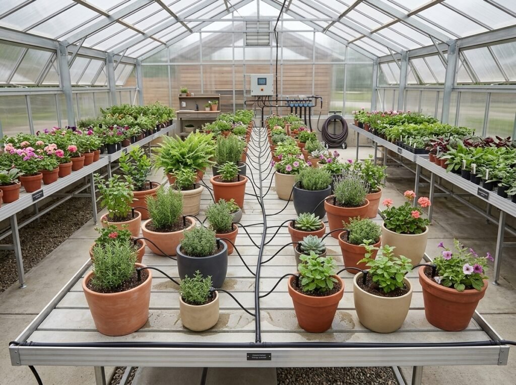 Extensive drip irrigation setup for greenhouse