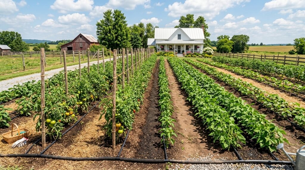 Drip line installed for crops planted in rows