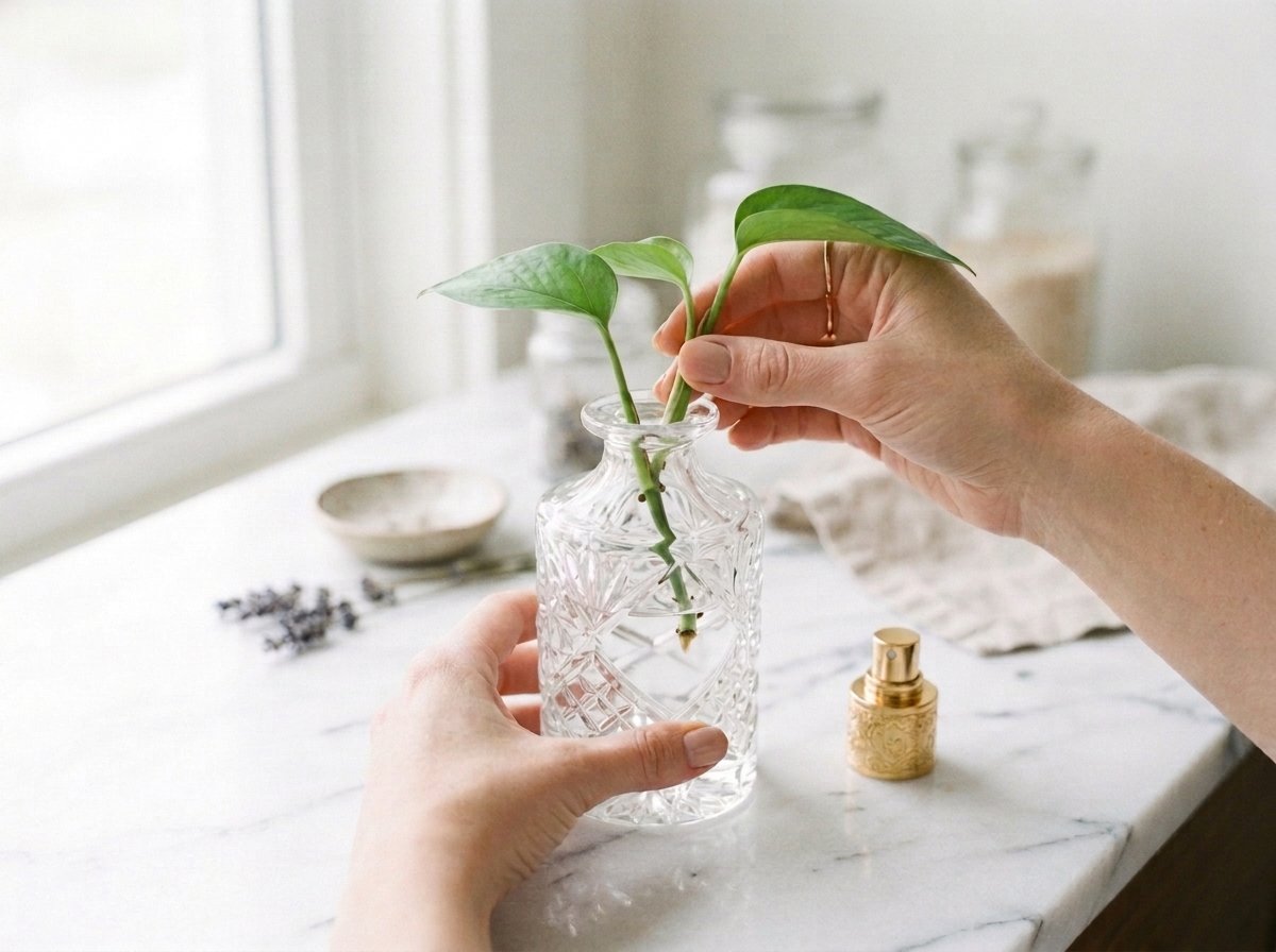 Insert plant cuttings in clean water